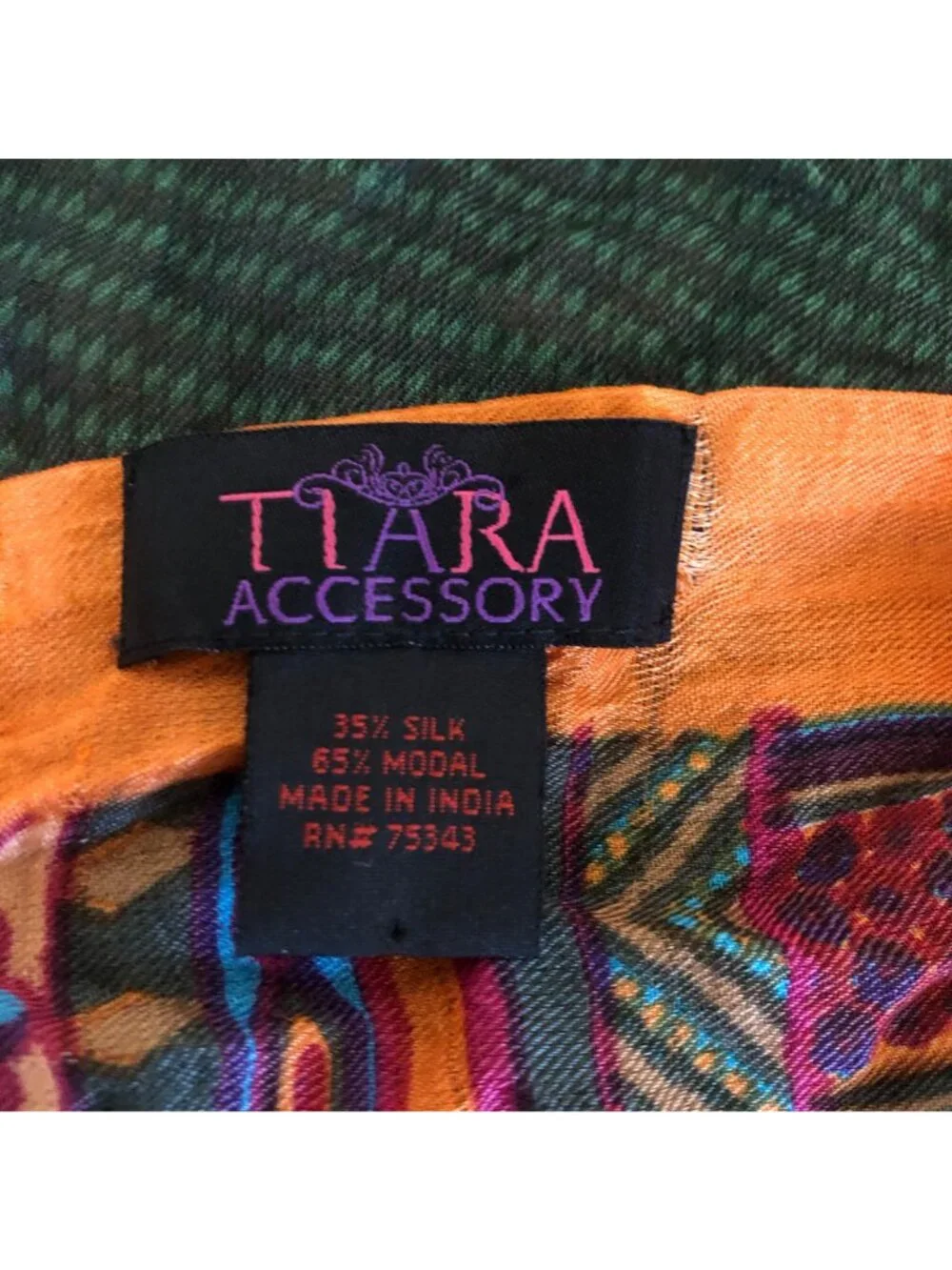 Tiara Accessory Scarf Green Multicolor Print Silk Modal Blend Soft 28x78in